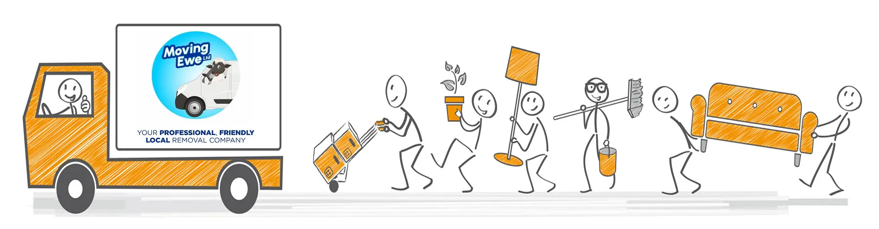 Moving Ewe branded removal vehicles and professional moving team
