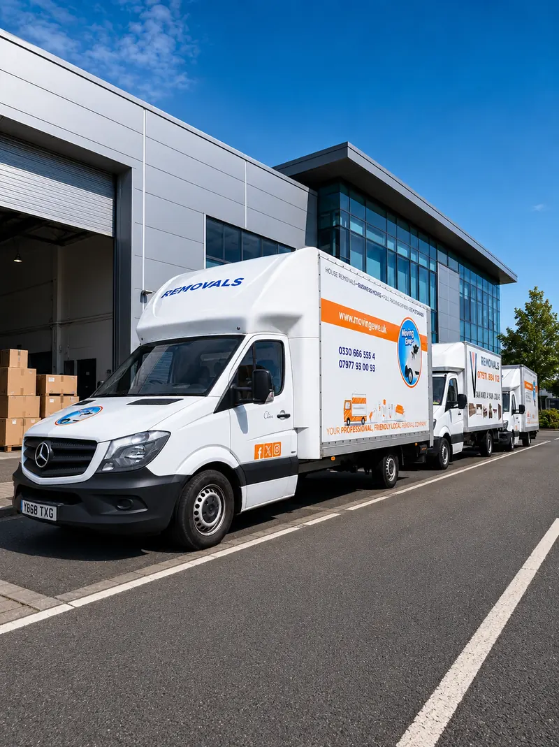 Moving Ewe removal fleet parked outside business premises