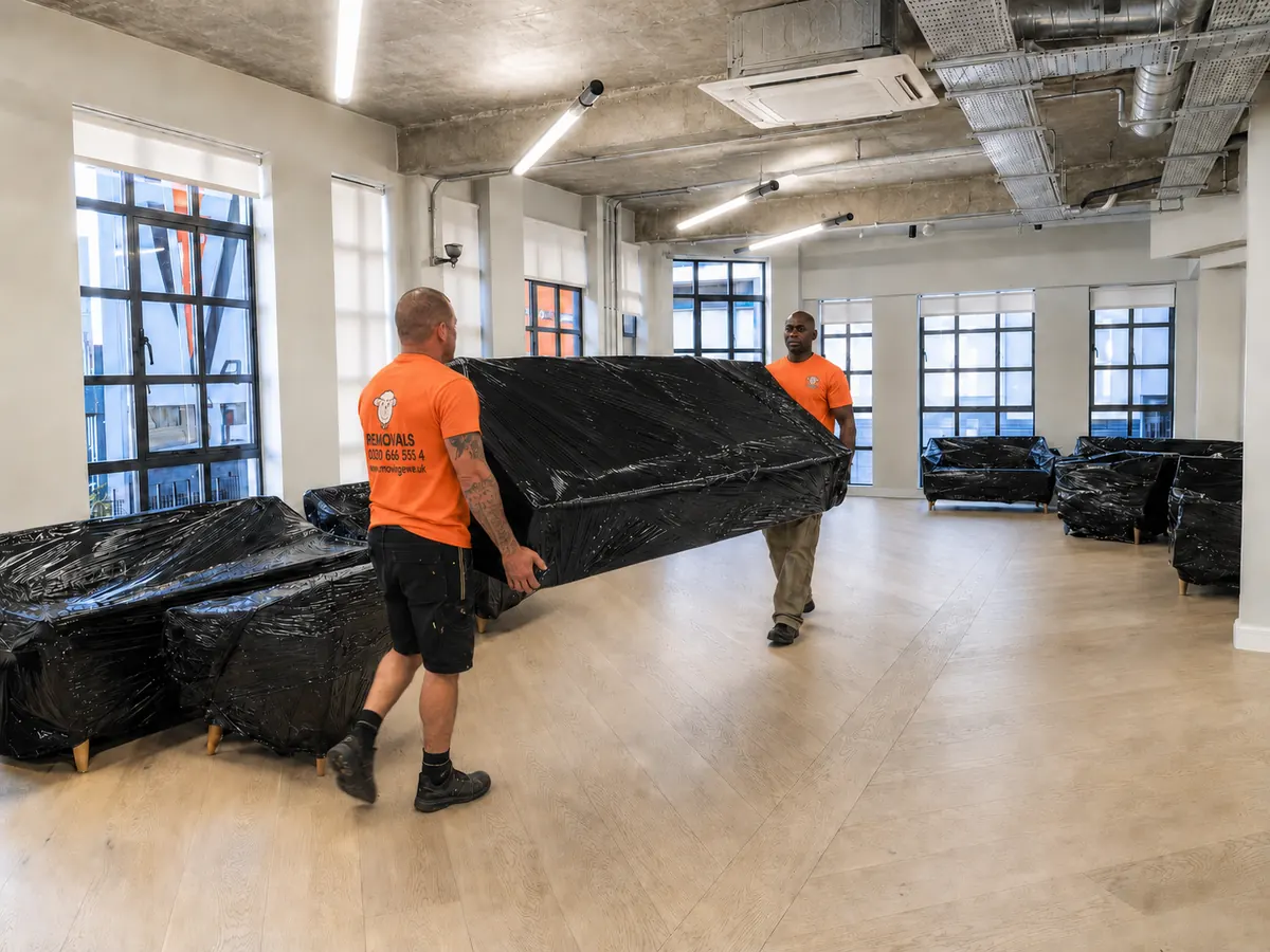 Moving Ewe branded removal vehicles and professional moving team